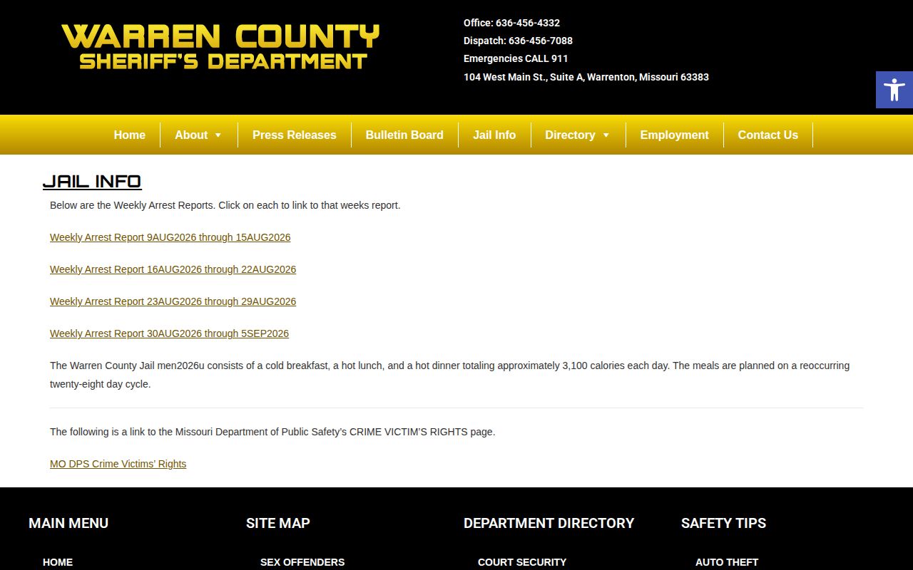 Warren County Jail Info page for recent arrest reports