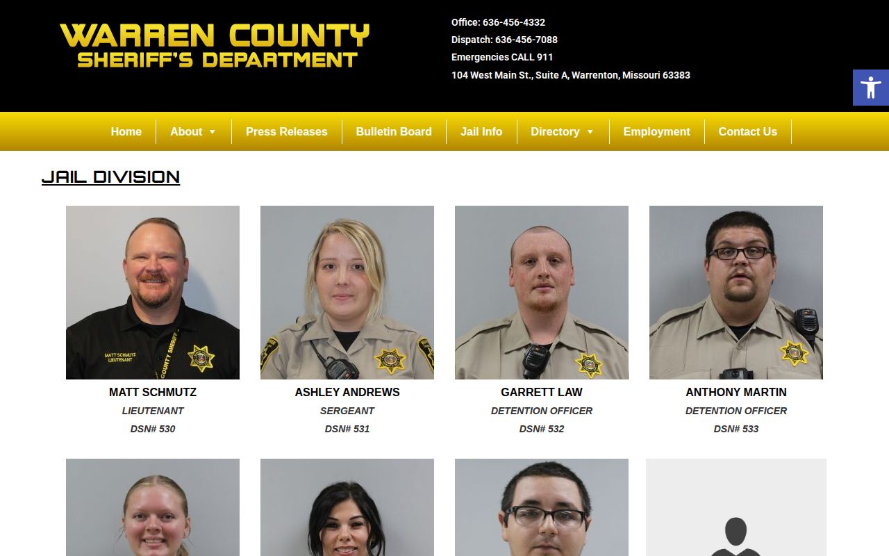 Warren County Jail Division arrest and custody contacts
