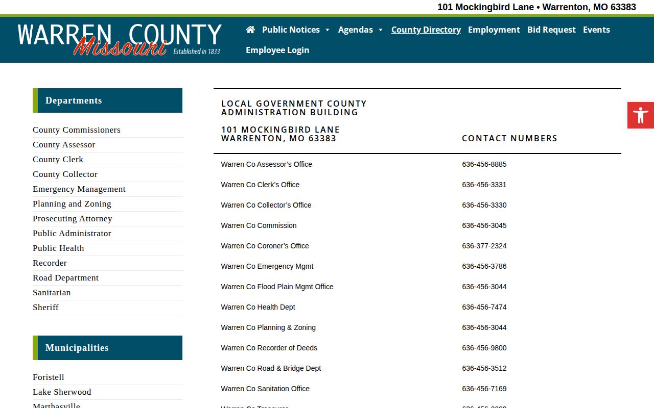 Warren County directory for city arrest contacts