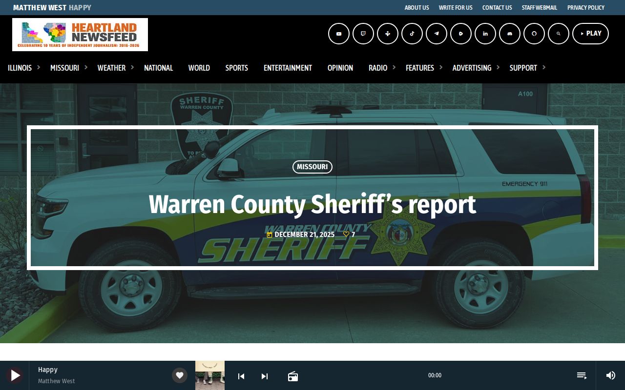 Heartland Newsfeed Warren County sheriff report article